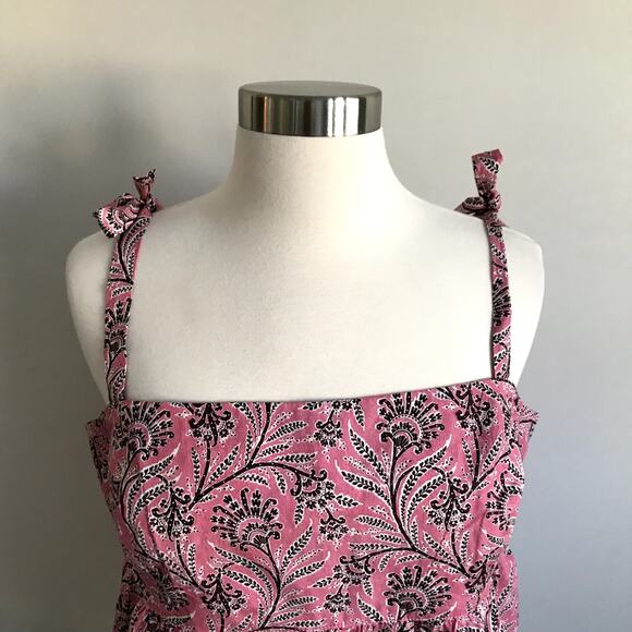 J.Crew Collection Shoulder Tie Empire Blouse Ratti Coral Vines Print Pink XL NWT - Picture 2 of 11